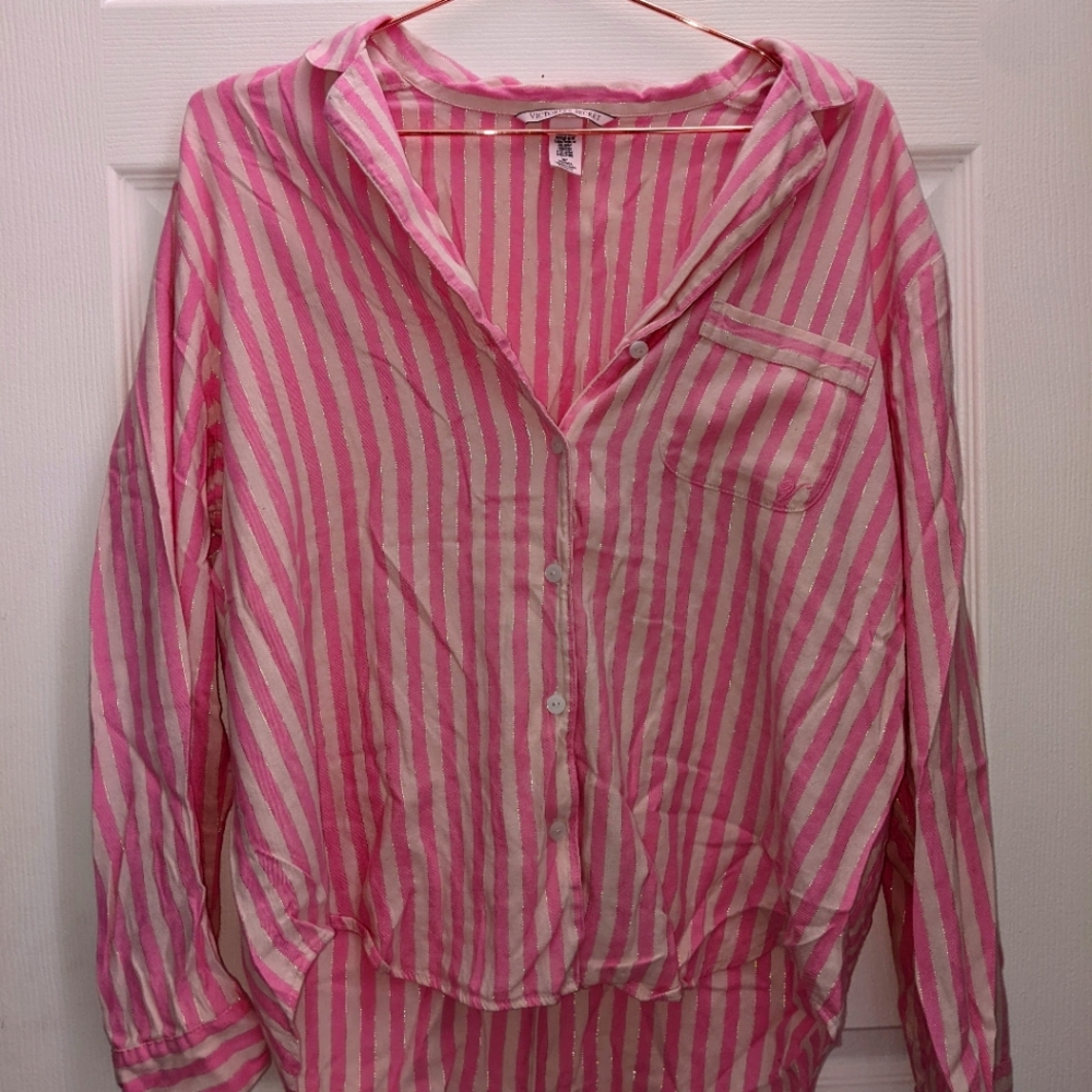 Victoria secret pin strip PJ set (pink and white